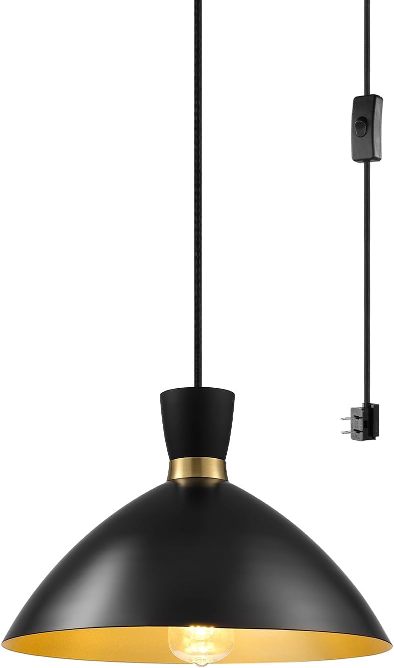 Black Pendant Light — 1-Light — Matte Black Brass Interior