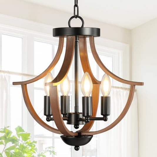 Vintage Farmhouse Black Chandelier — 4-Light — Walnut 4-Light