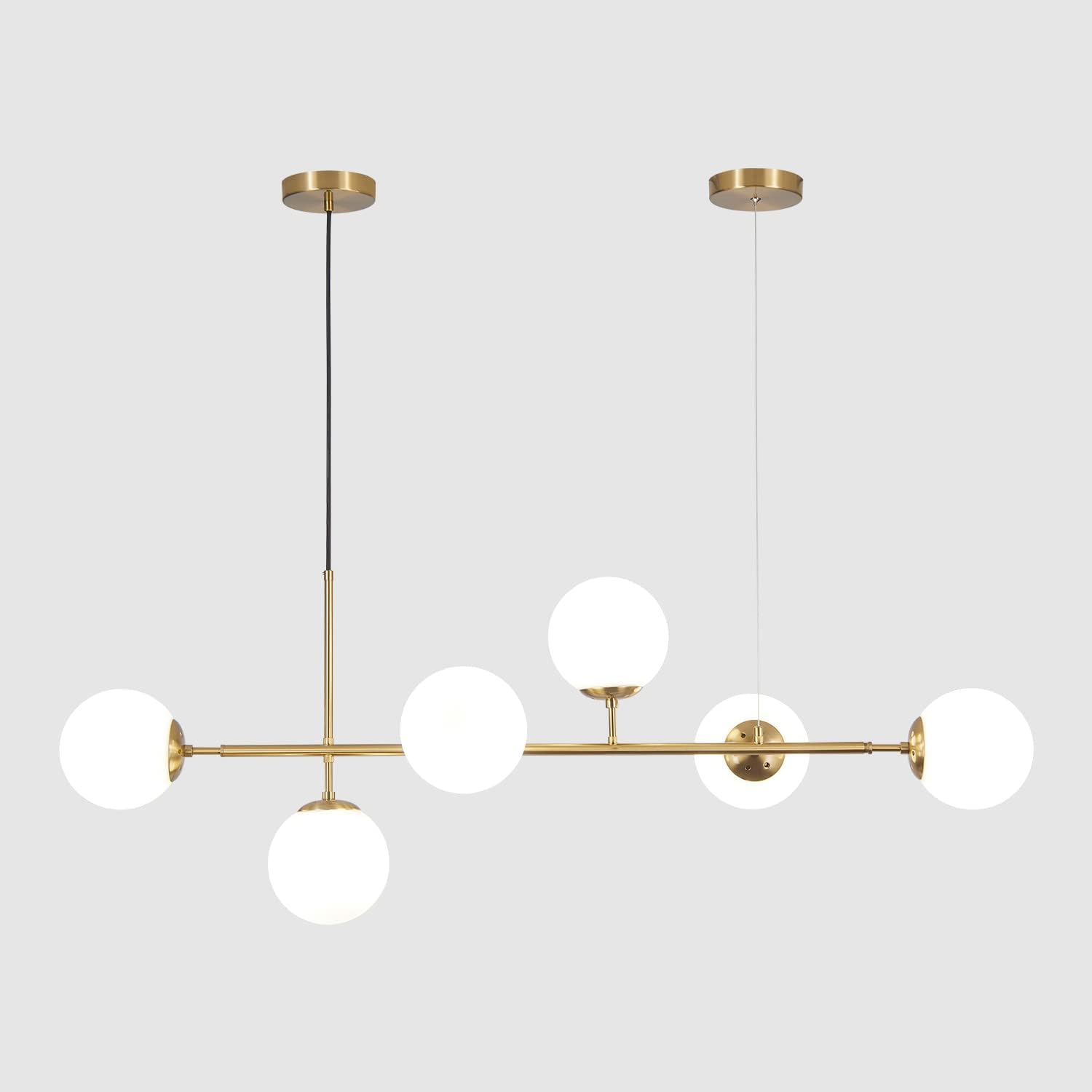 Mid-Century Gold Chandelier — 6-Light — Gold+White