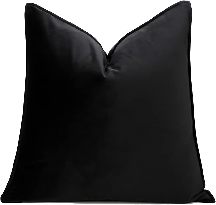 Velvet Boho Beige Throw Pillow Cover — 22" — True Black