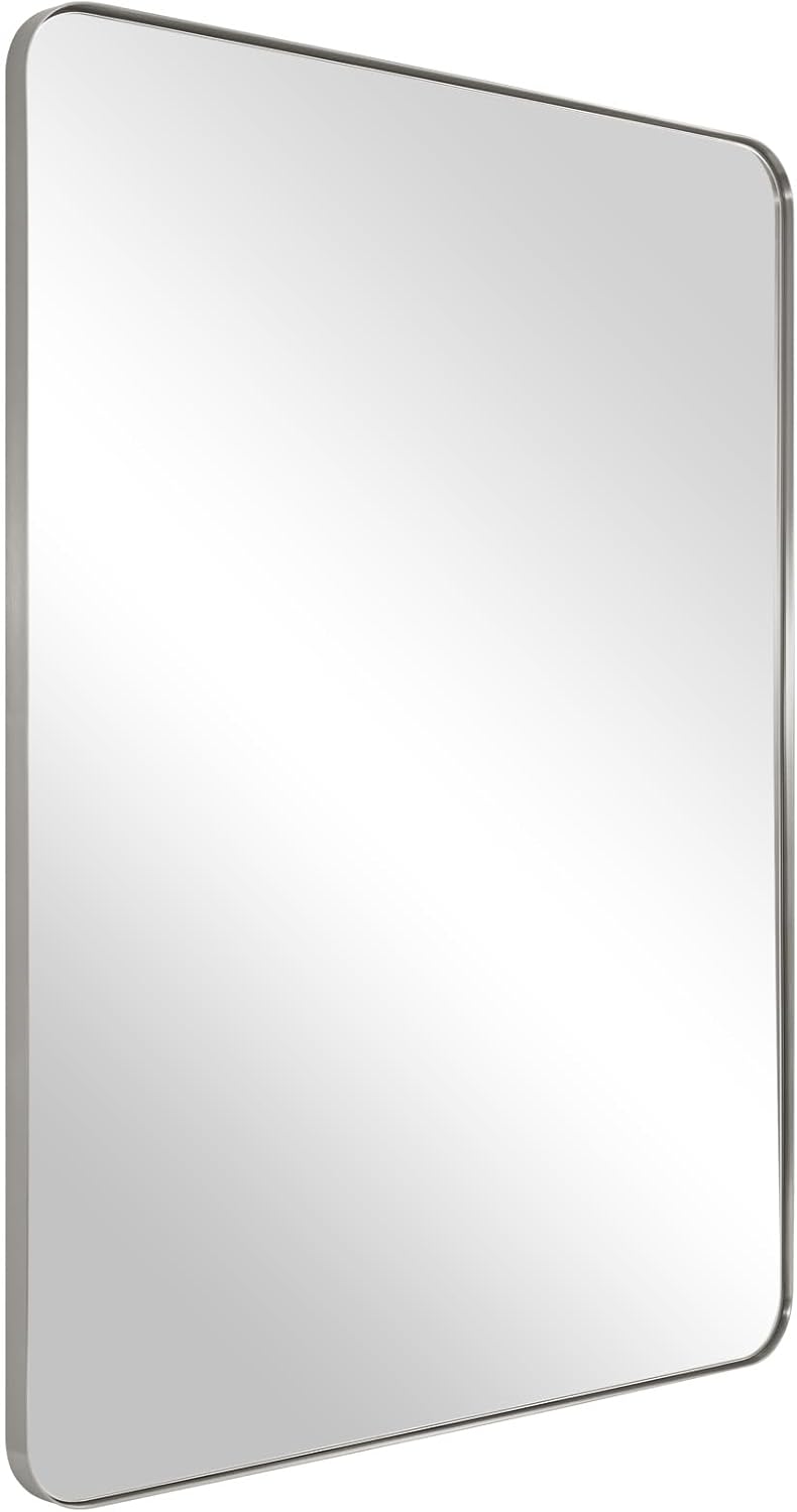 Rectangular Black Wall Mirror — 22" — Brushed Nickel