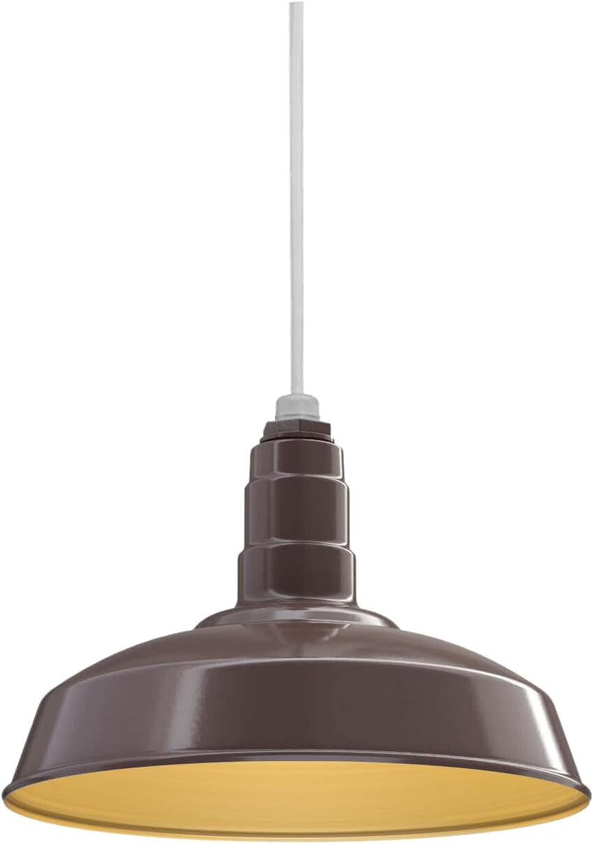 Beige Pendant Light — 12" — Dark Bronze with Brass Interior