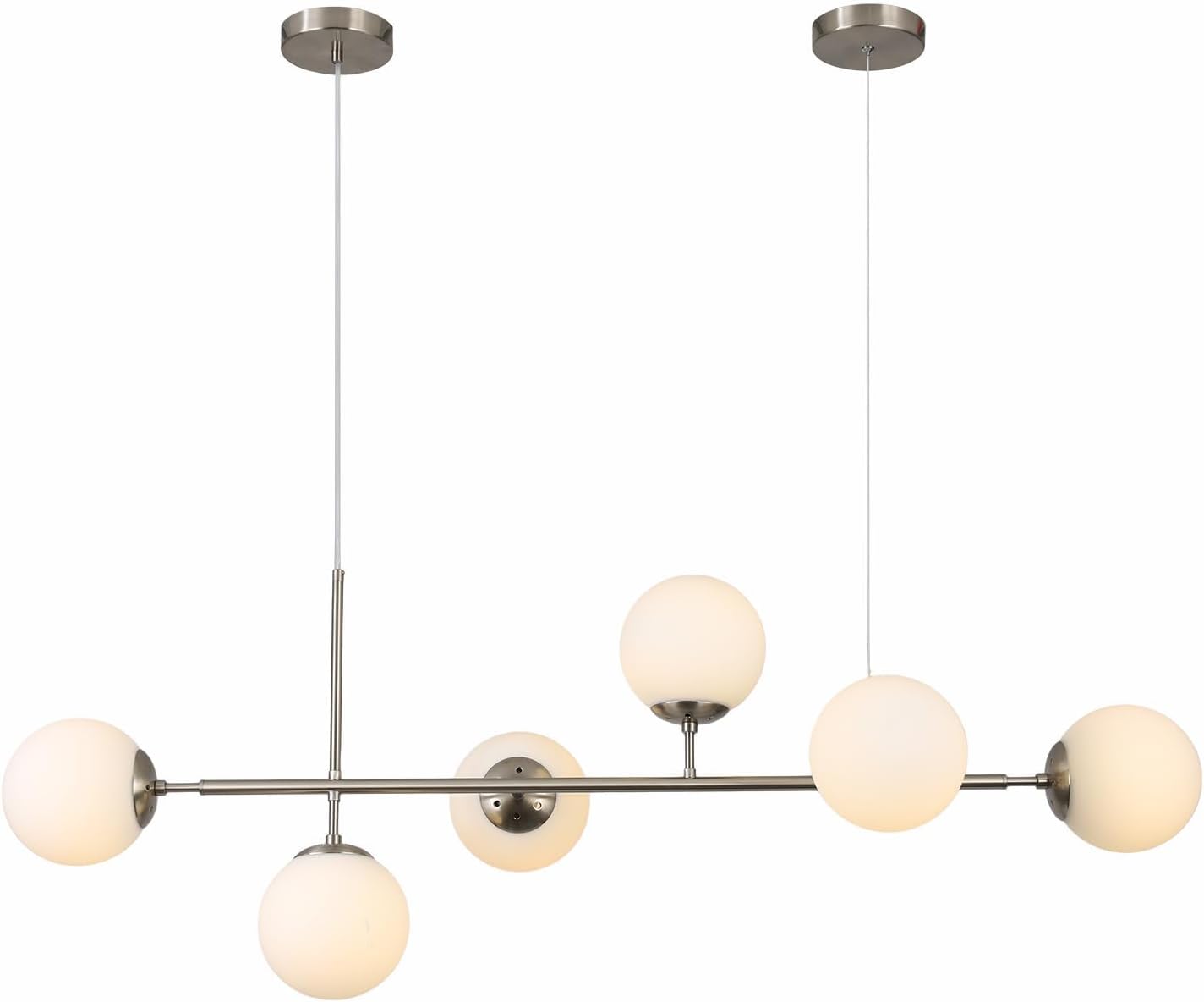 Mid-Century Gold Chandelier — 6-Light — Silver+White