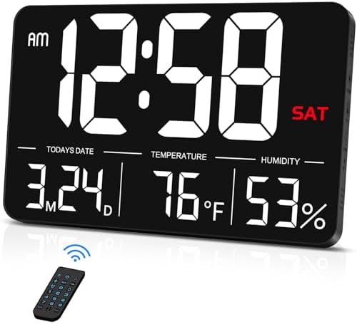 Adjustable Black Wall Clock — 13" — Black Case White Light