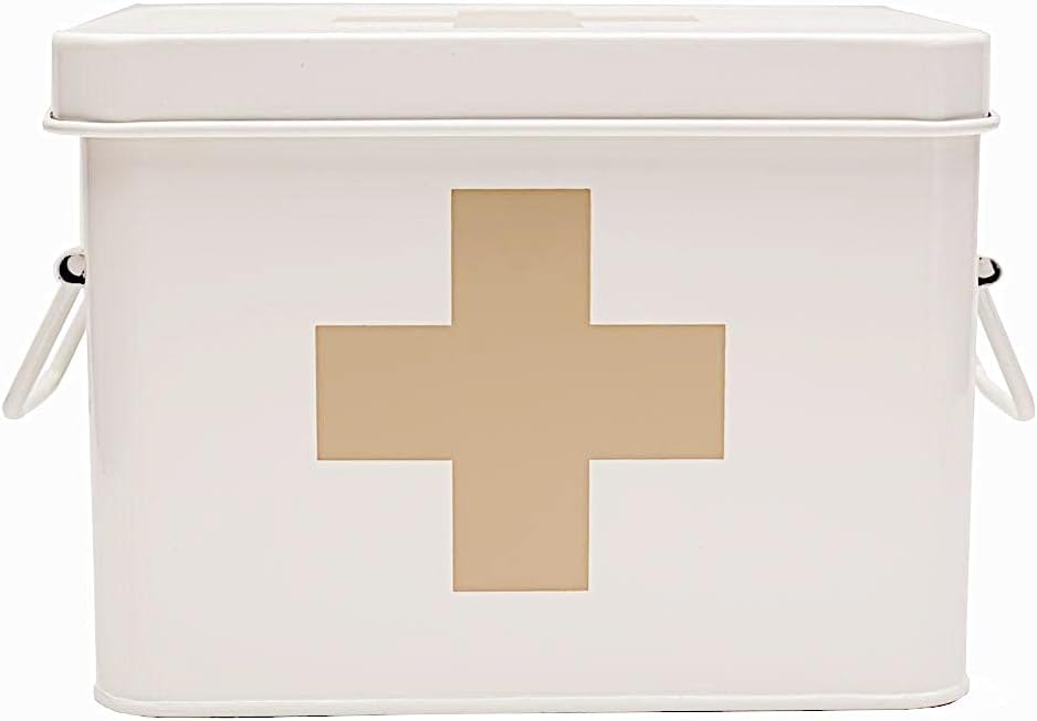 Mid-Century Beige Storage Basket — White/Tan