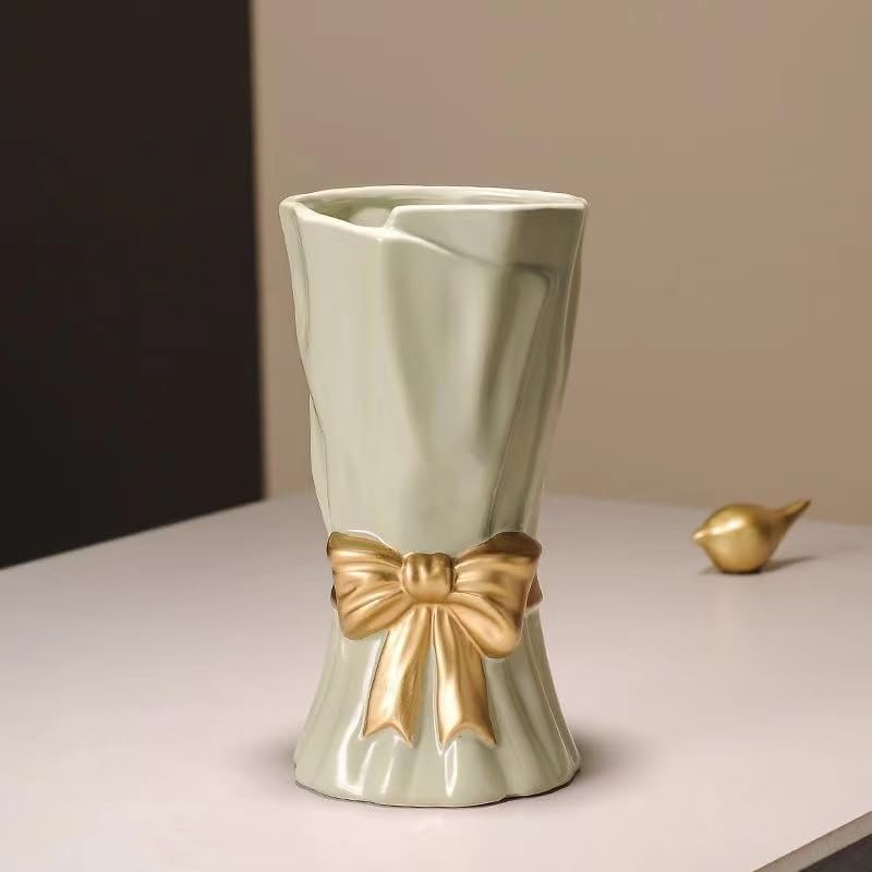 Boho Beige Flower Vase — 3" — Green