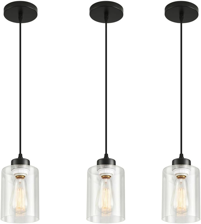 Adjustable Farmhouse Black Pendant Light — 3 Pack Glass Pendant Light