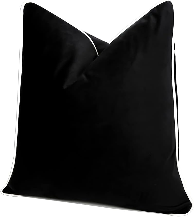 Velvet Boho Beige Throw Pillow Cover — 22" — Black and White