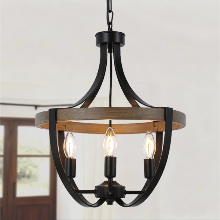 Vintage Farmhouse Wood Chandelier — 4-Light - View 10