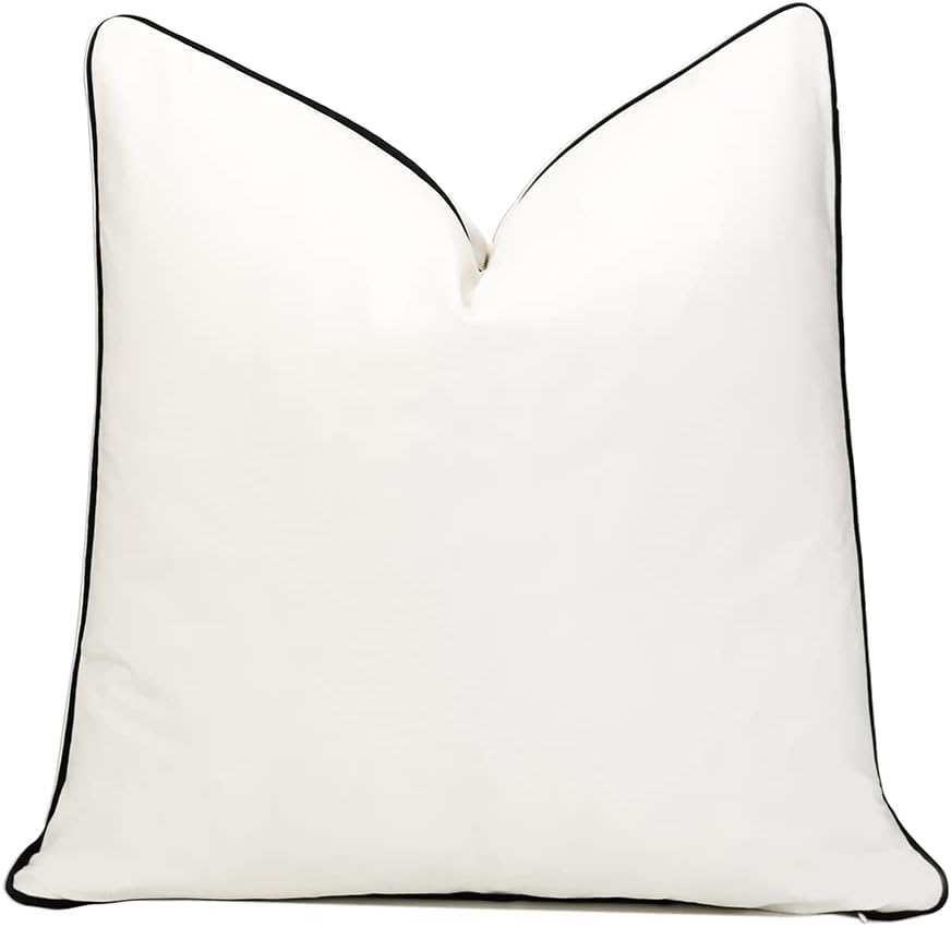 Velvet Boho Beige Throw Pillow Cover — 22" — White and Black