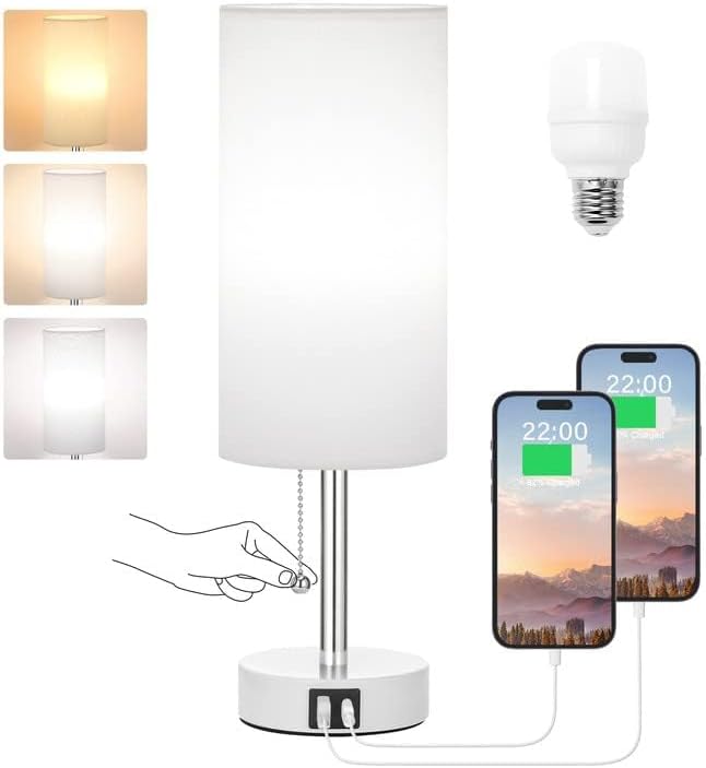 USB Gold Bedside Lamp — B-White
