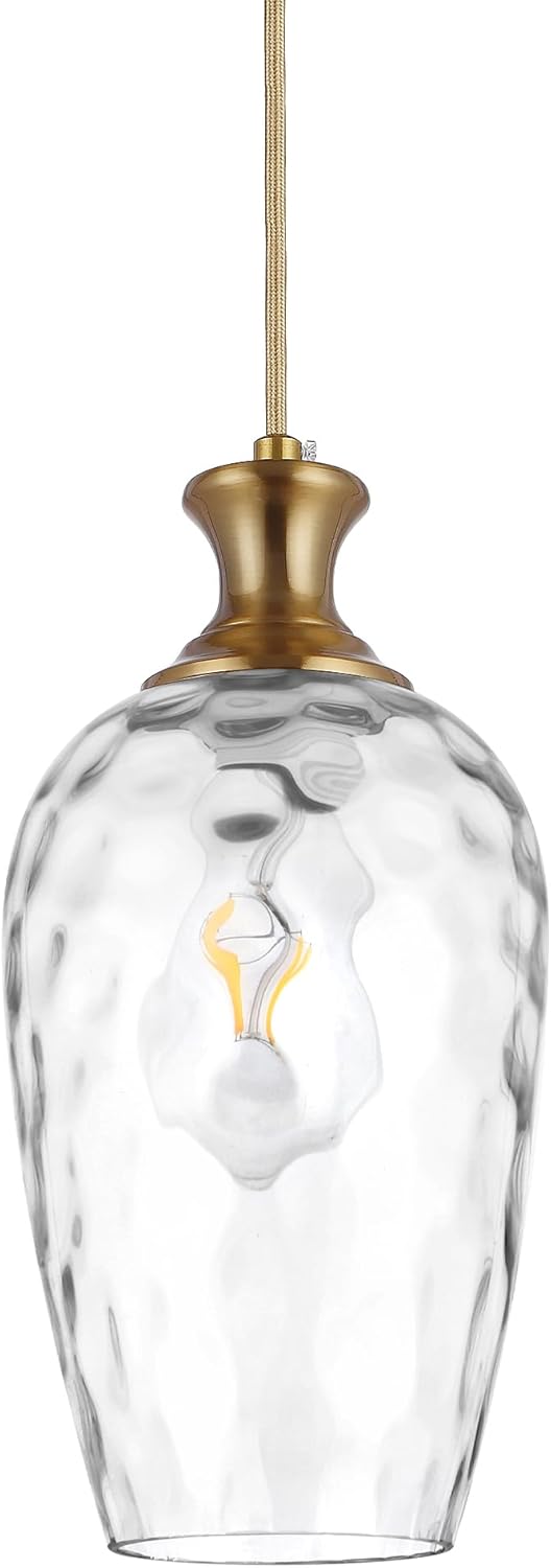Farmhouse Black Pendant Light — 1-Light — Brushed Gold + Clear Glass