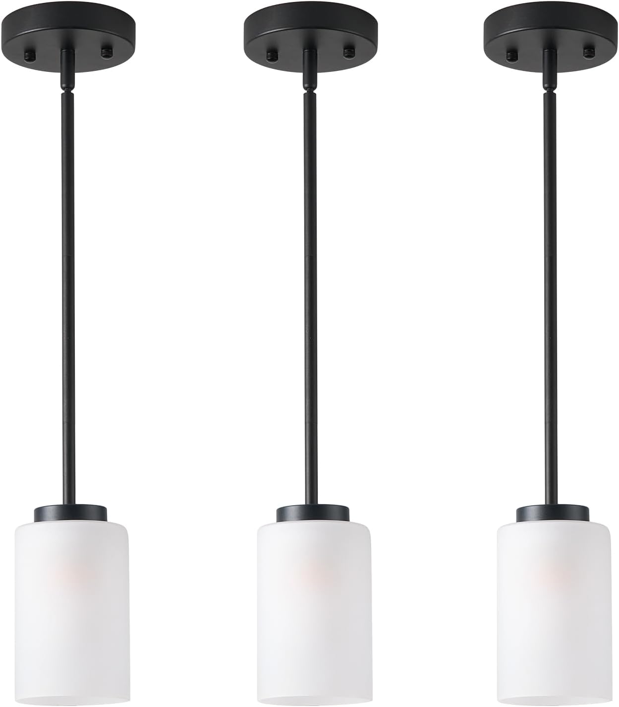 Adjustable Modern Black Chandelier — 1-Light — Black Cord with Opal White Glass