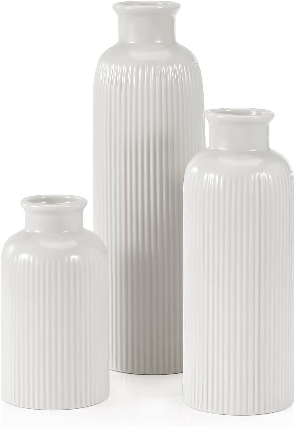 Boho Beige Flower Vase — Set of 3 — White