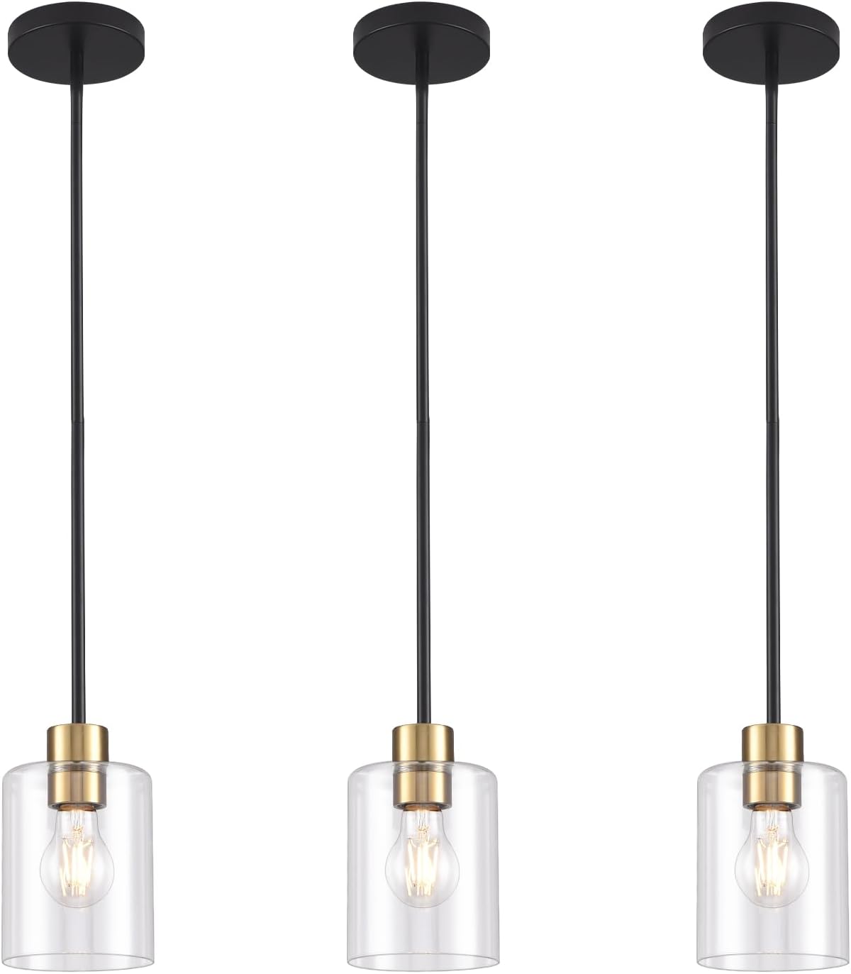 Farmhouse Black Pendant Light — Black+brass 3PK