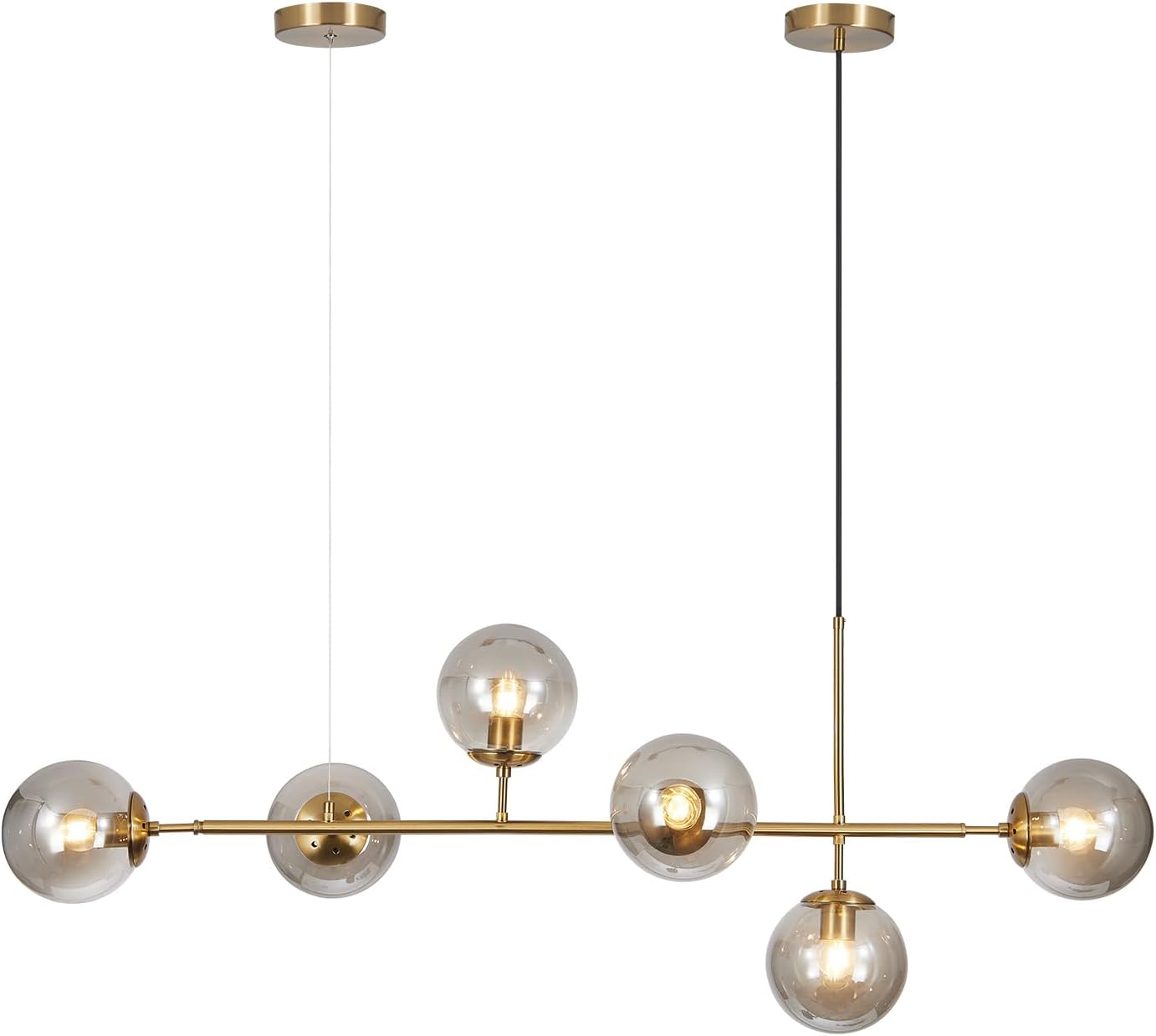 Mid-Century Gold Chandelier — 6-Light — 1-Gold+Smoke gray