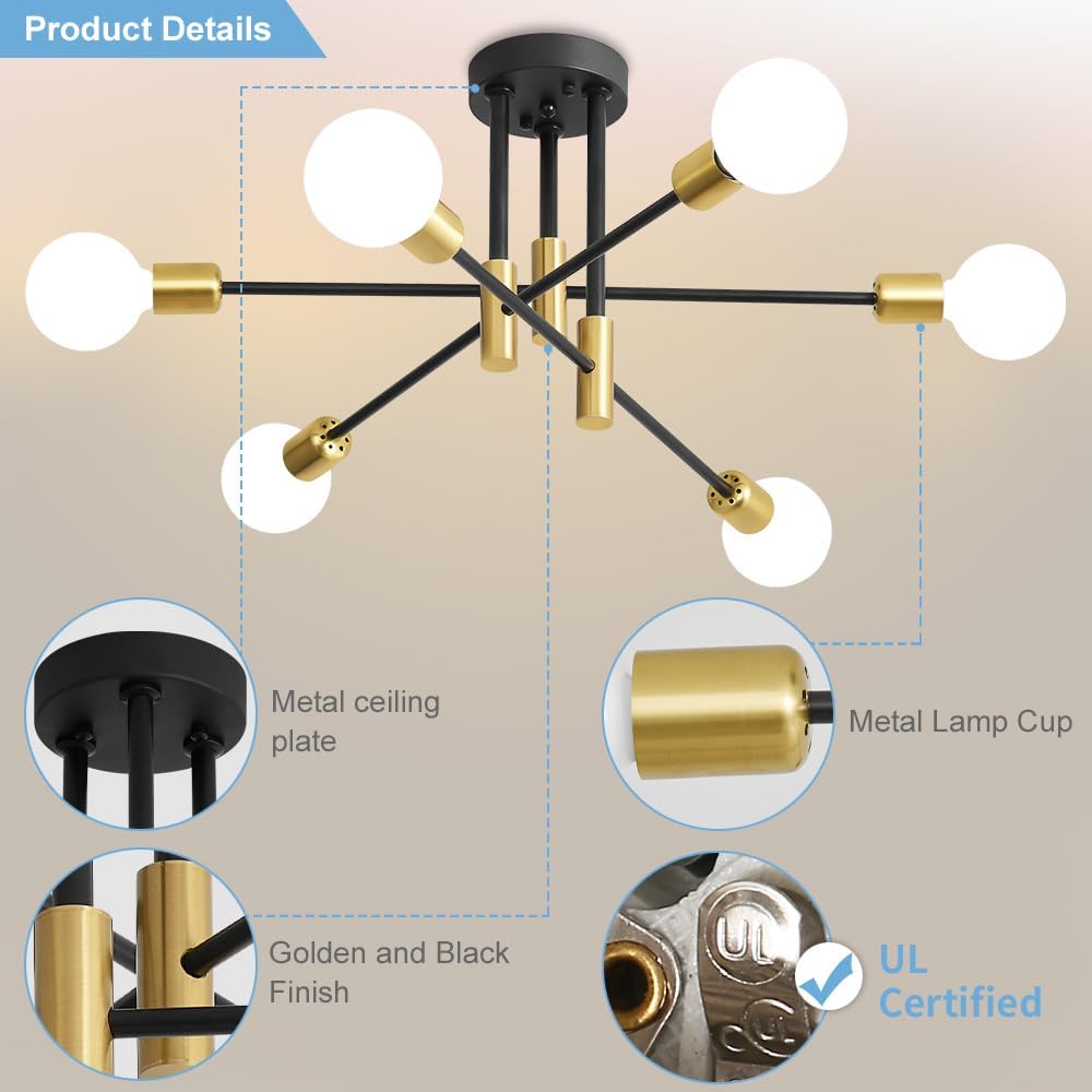 Luxe Black Chandelier — 6-Light - View 5