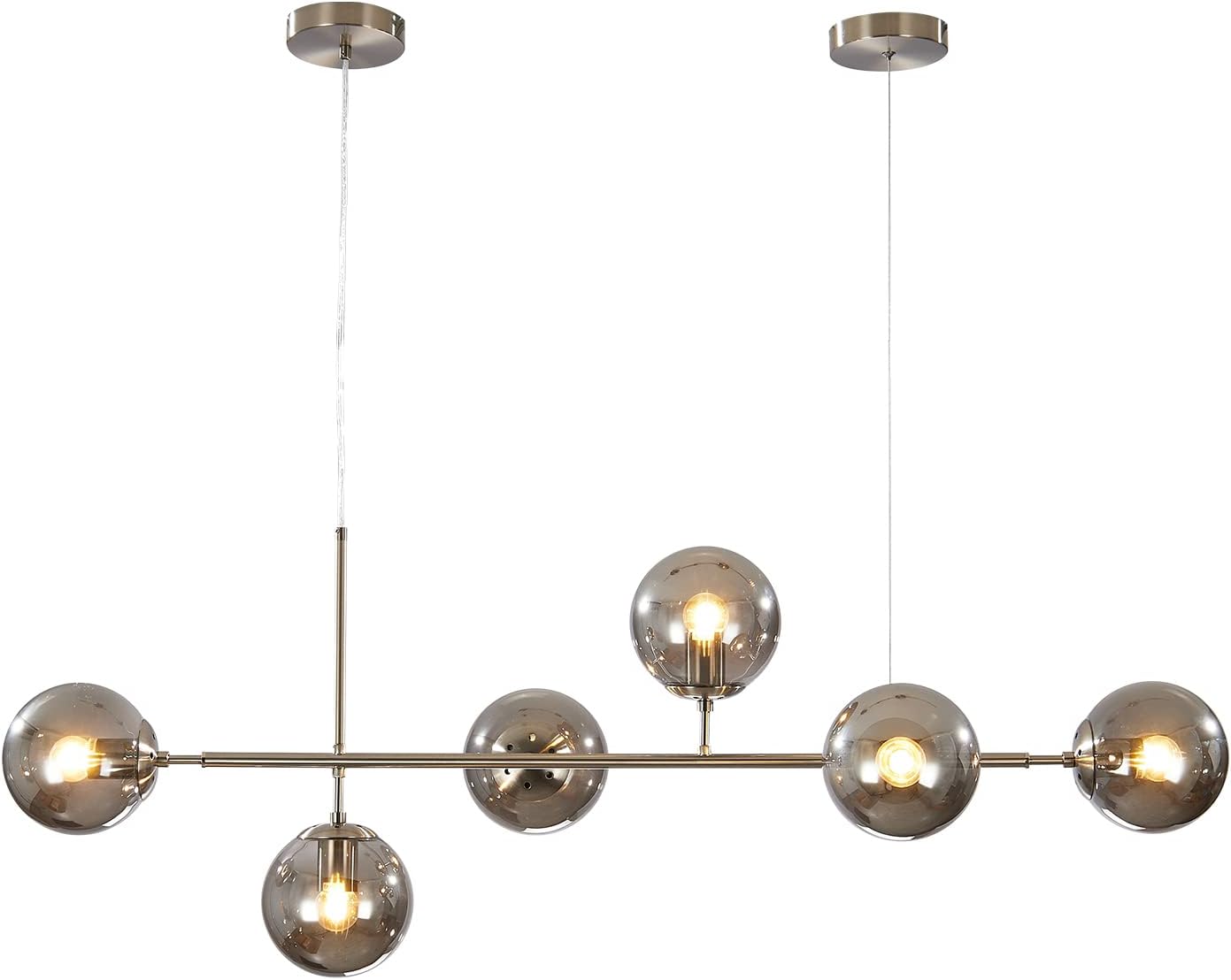 Mid-Century Gold Chandelier — 6-Light — Silver+Smoke Grey