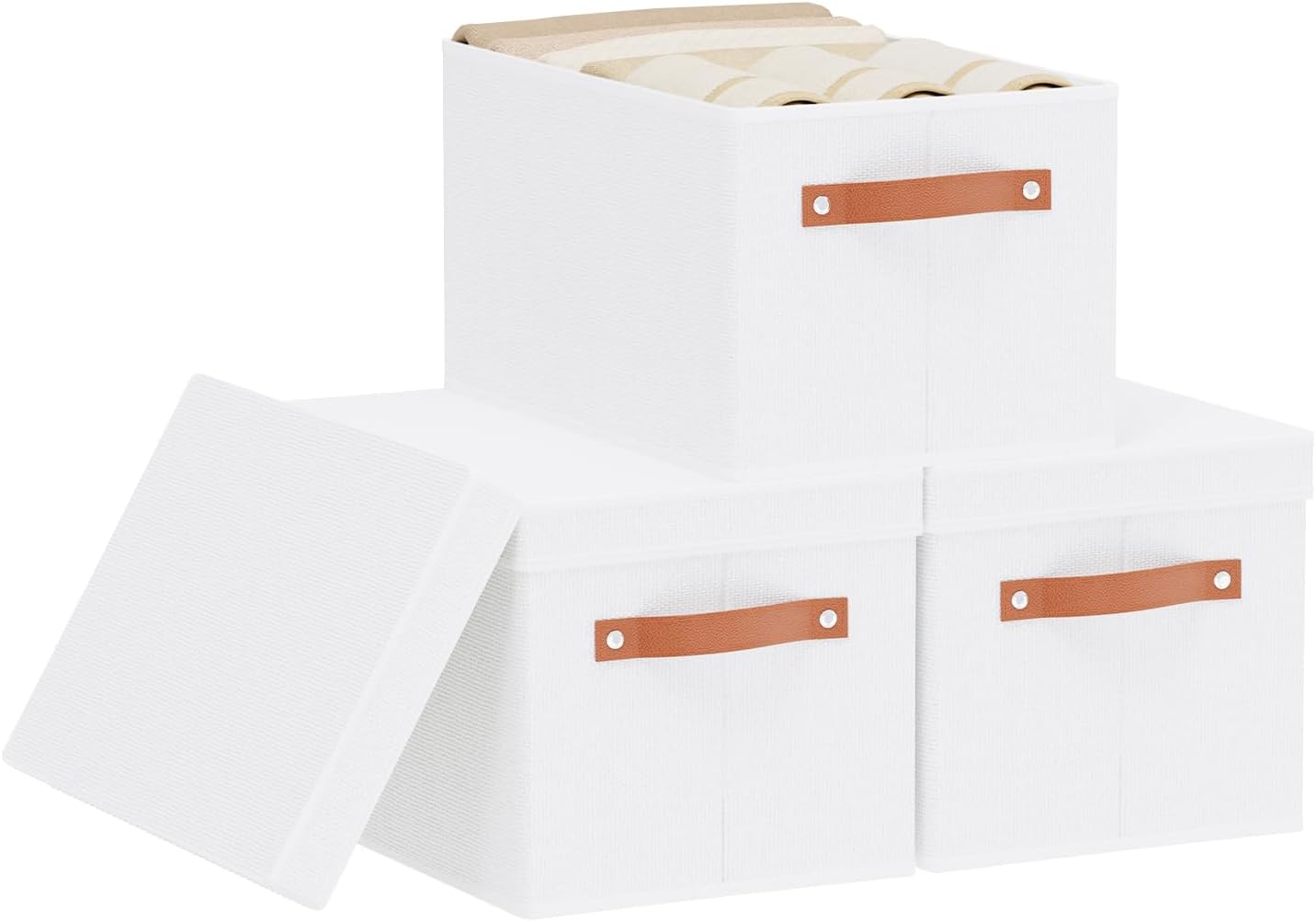 Beige Storage Bin — 13" — White