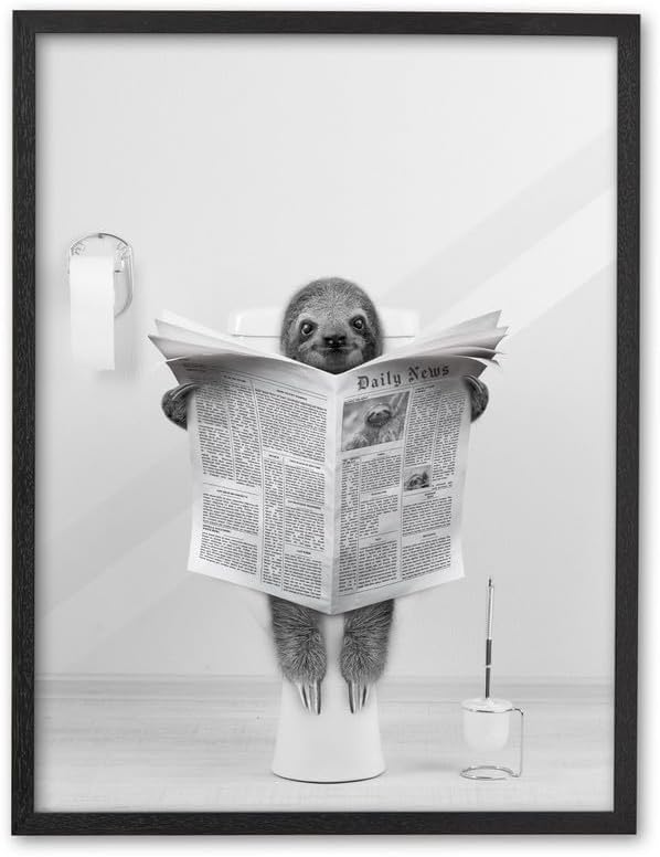 Framed Black Canvas Wall Art — 16" — Sloth Black
