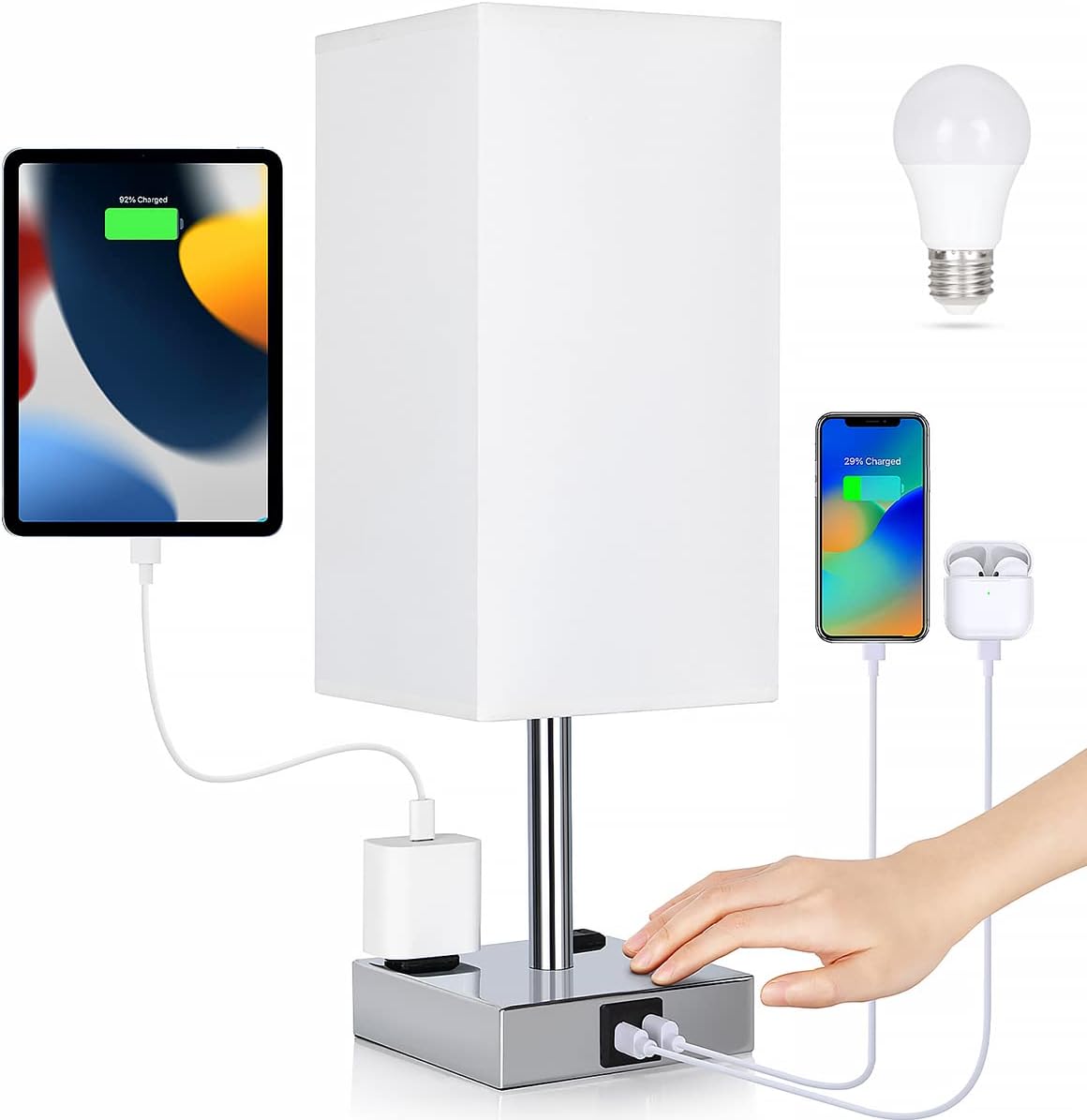 Dimmable Black Table Lamp — Chrome - White