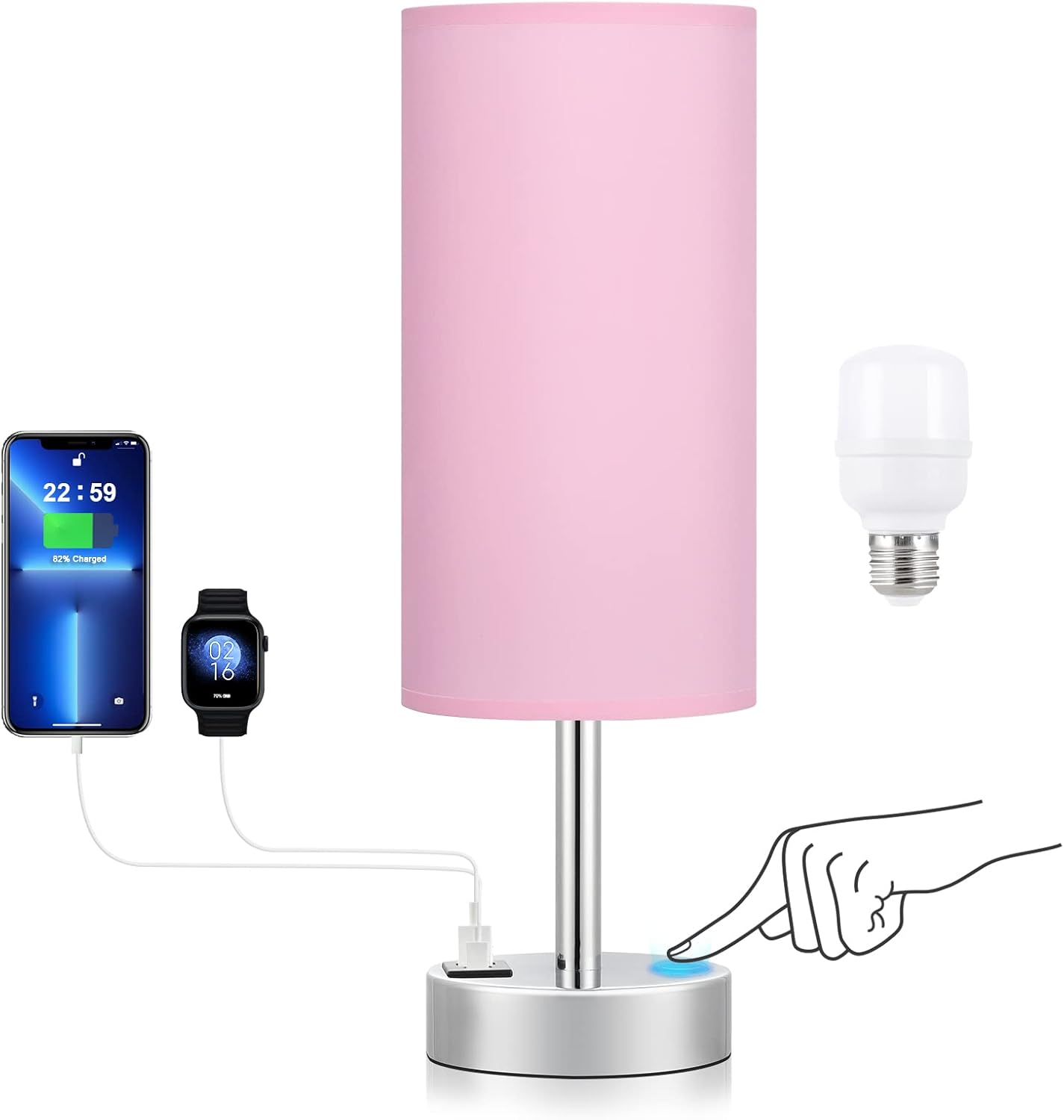 Dimmable Beige Bedside Lamp — 14in