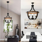 Vintage Farmhouse Wood Chandelier — 4-Light - View 3