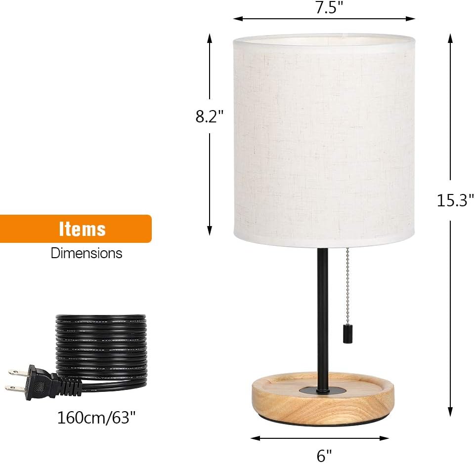 Linen Modern Wood Bedside Lamp - View 5