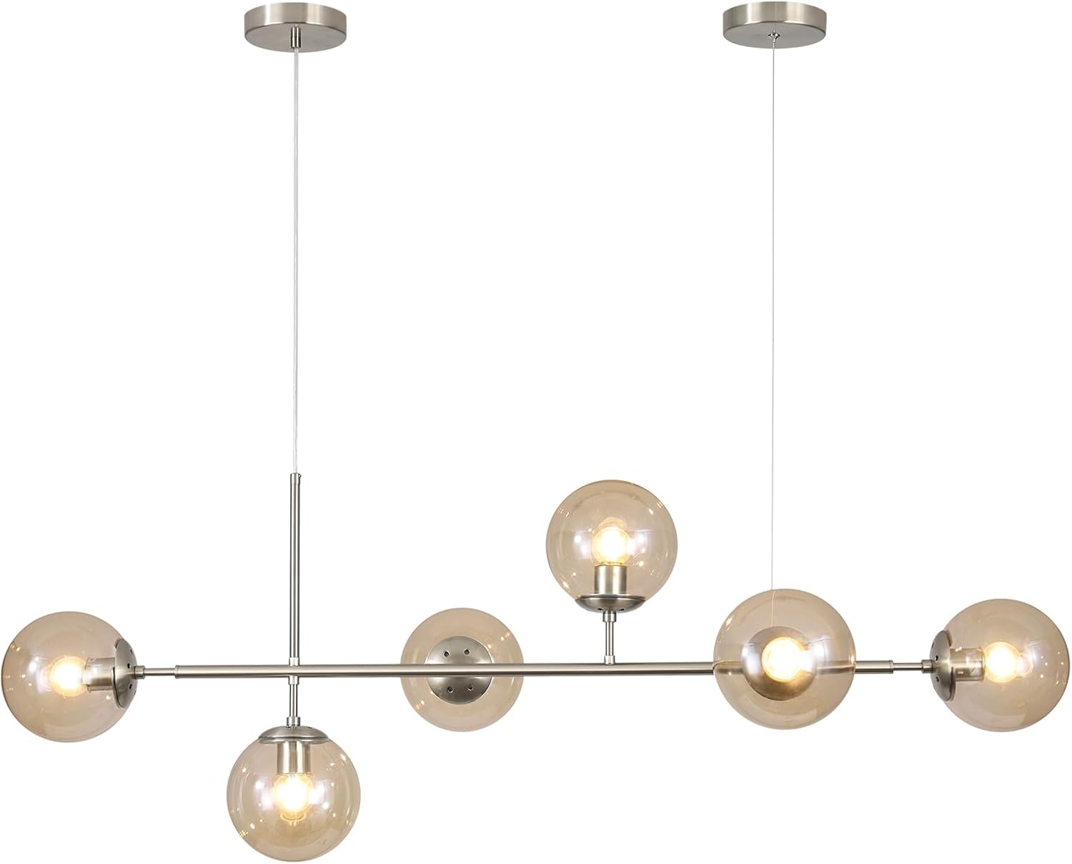 Mid-Century Gold Chandelier — 6-Light — Silver+Amber