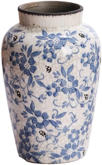 Vintage Farmhouse Ceramic Flower Vase — 8" — 6.3x9.8inch