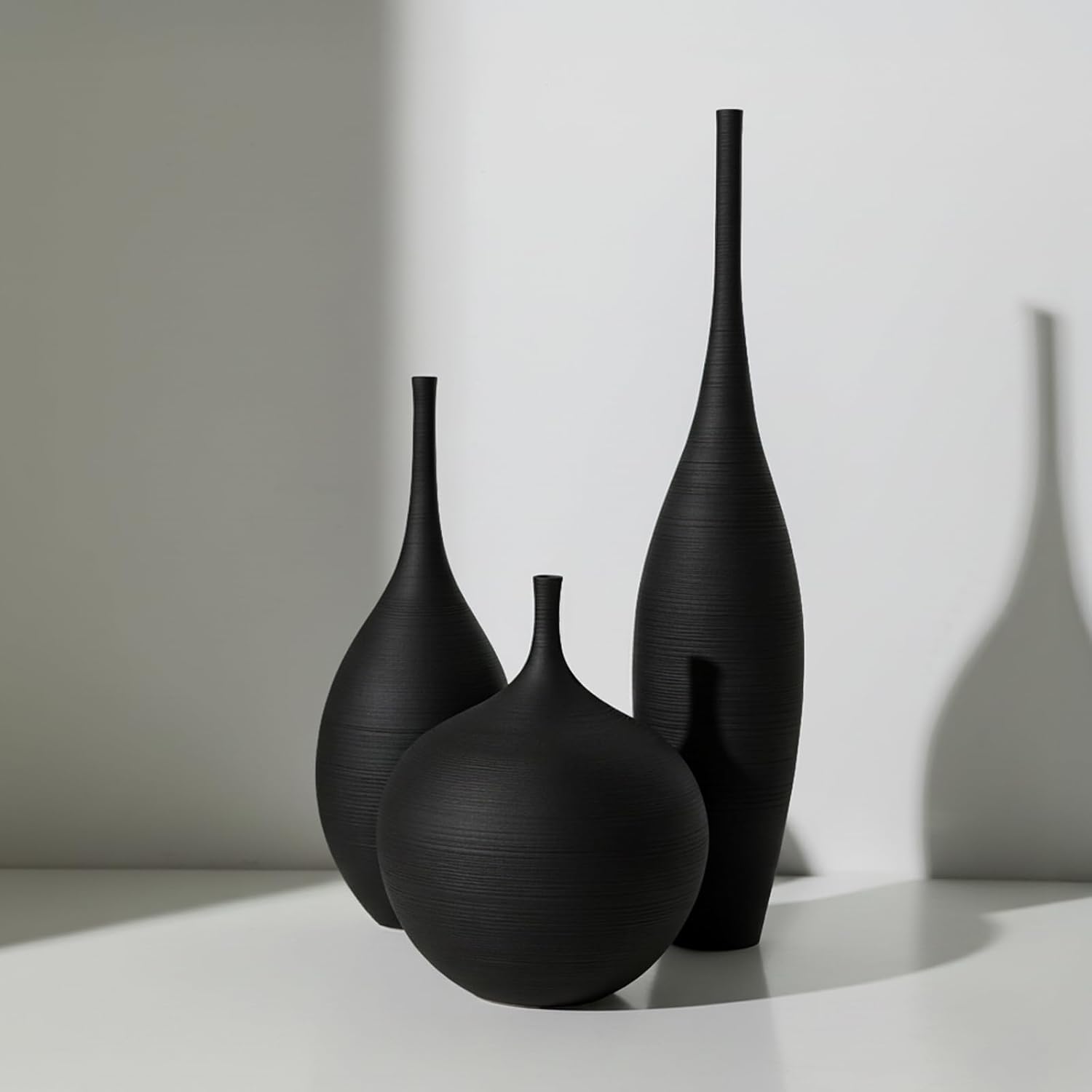 Boho Black Decorative Vase — Set of 3 — Black