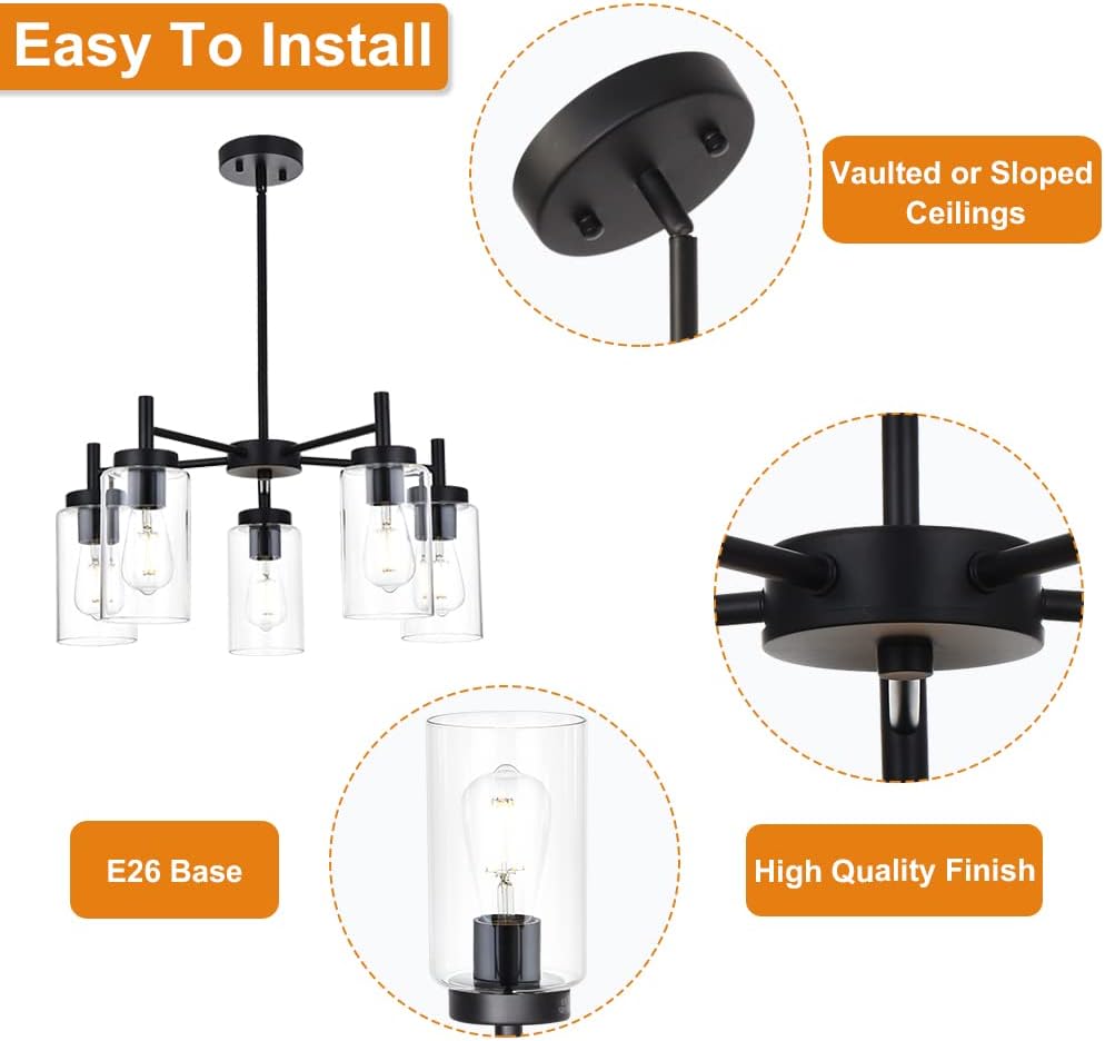 Vintage Modern Black Chandelier — 5-Light - View 5