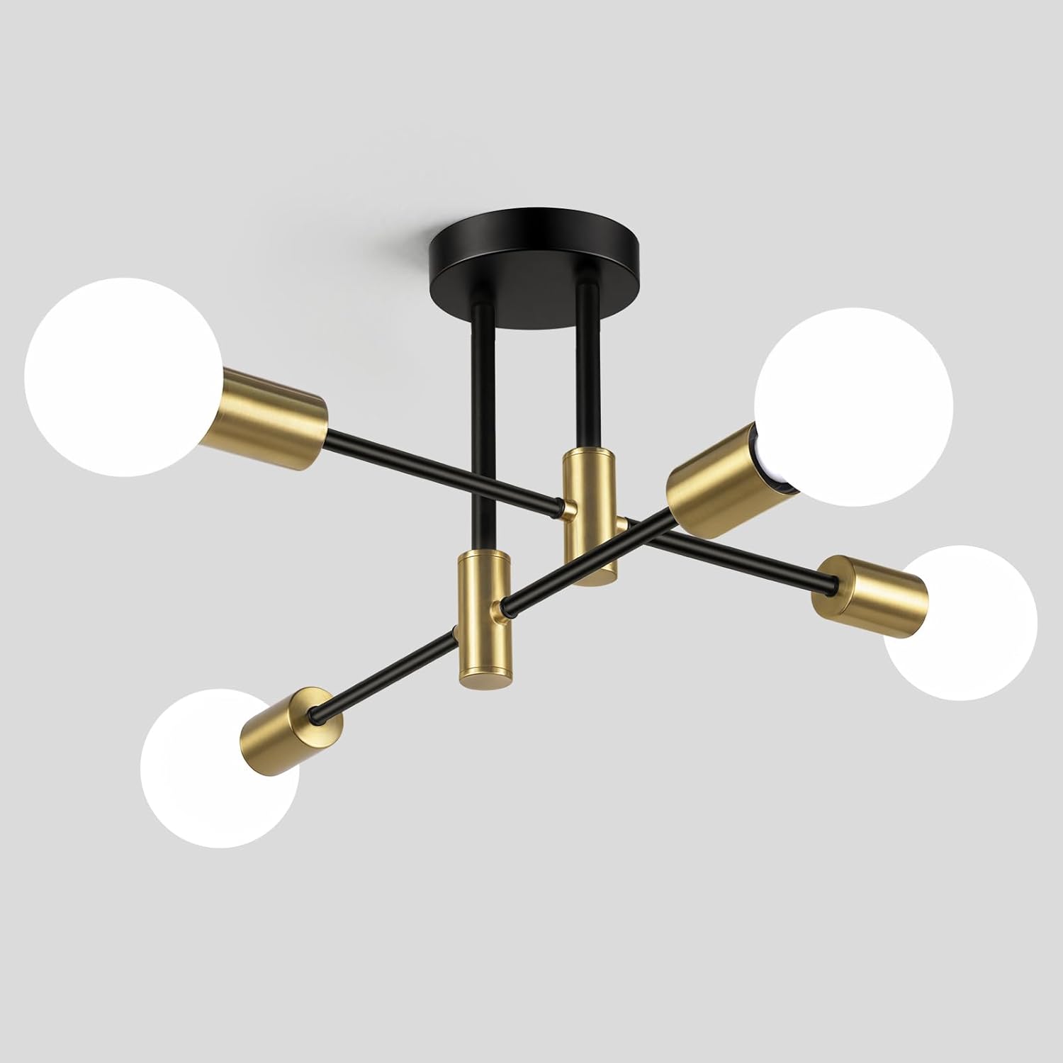Modern Black Chandelier — 6-Light — Black and Gold