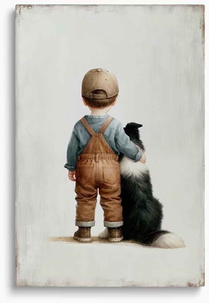 Framed Black Wall Decor — 16" — 05 Boy with Border Collie