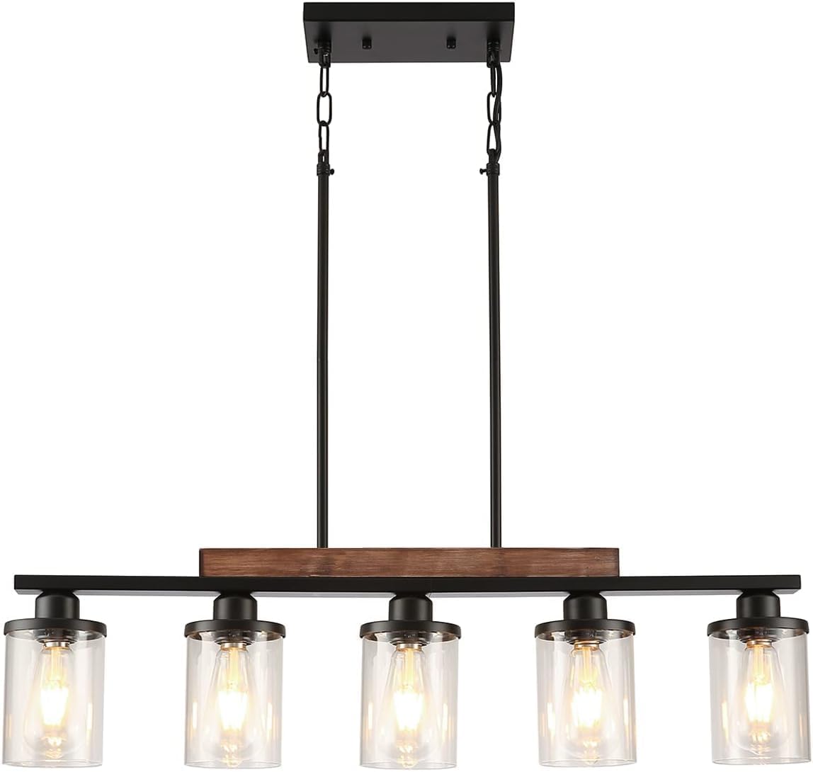 Farmhouse Black Chandelier — 5-Light — Black Metal + Clear Glass