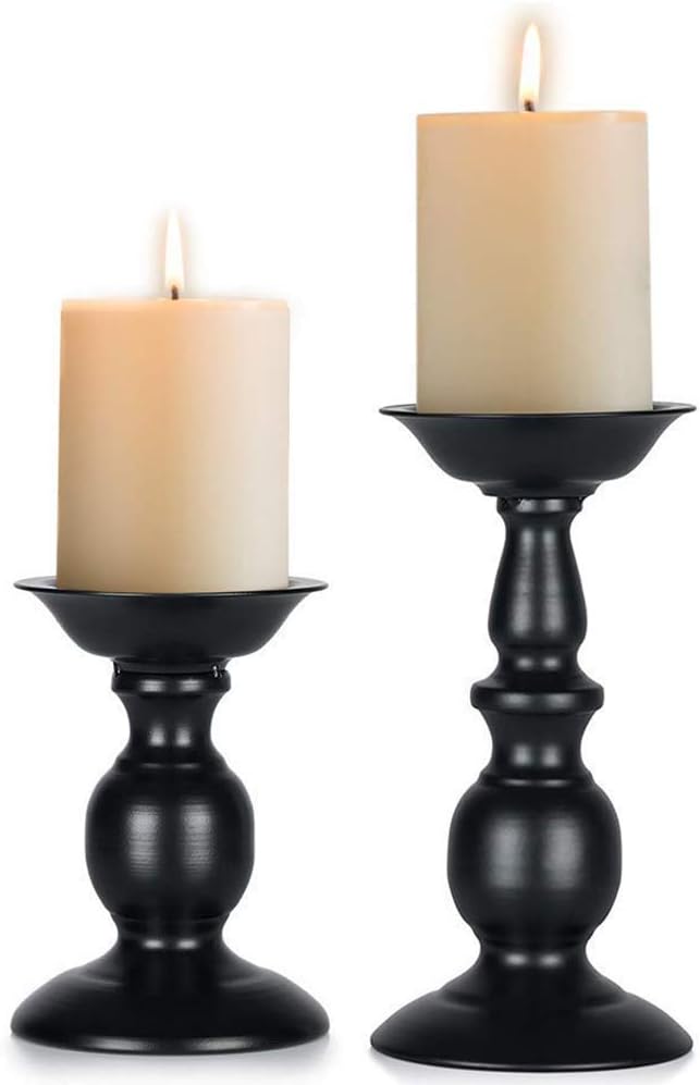 Vintage Luxe Black Pillar Candle — Black