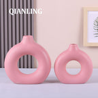 Round Farmhouse Ceramic Flower Vase — Set of 2 - View 7