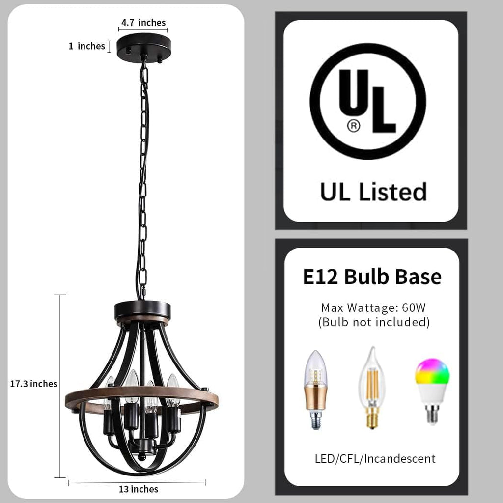 Vintage Farmhouse Black Chandelier — 4-Light - View 5
