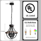 Vintage Farmhouse Black Chandelier — 4-Light - View 5