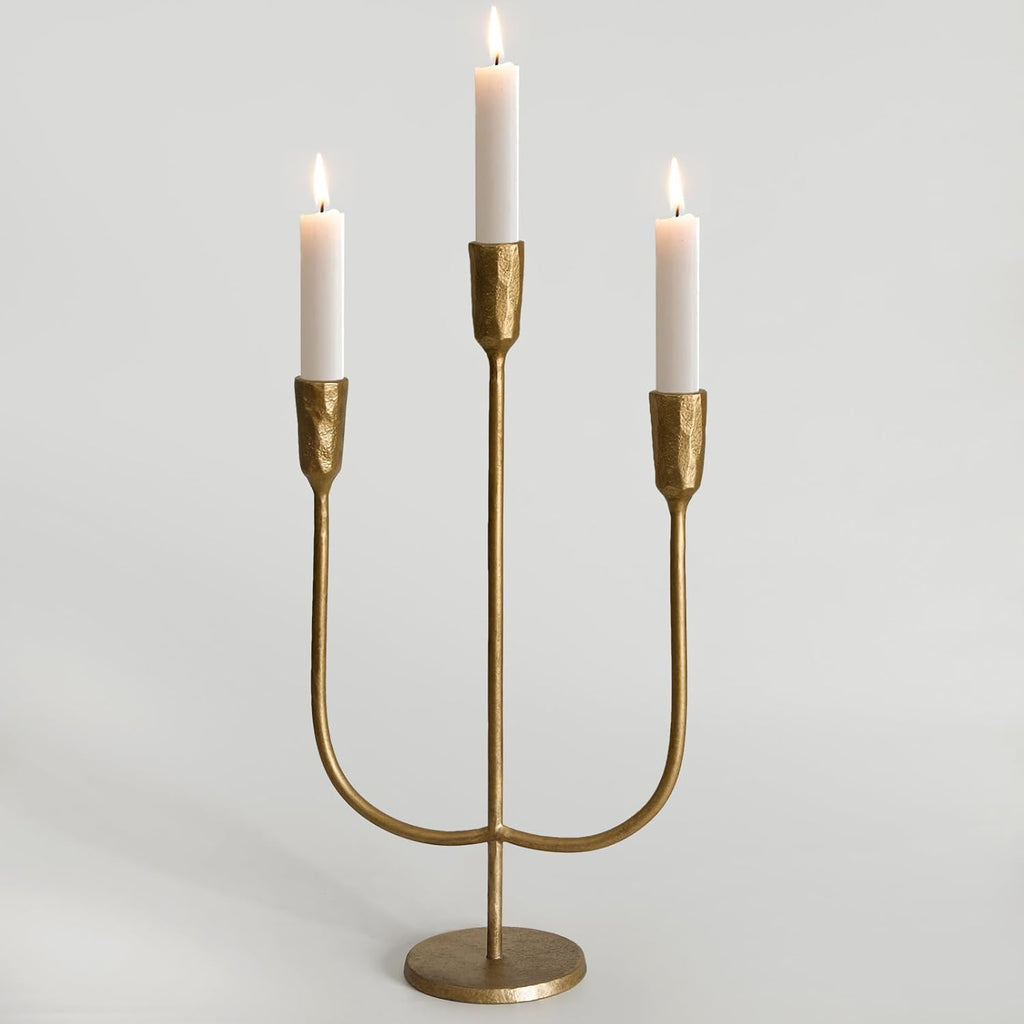 Antique Luxe Gold Candle — 15" — Antique Brass 3 Arms