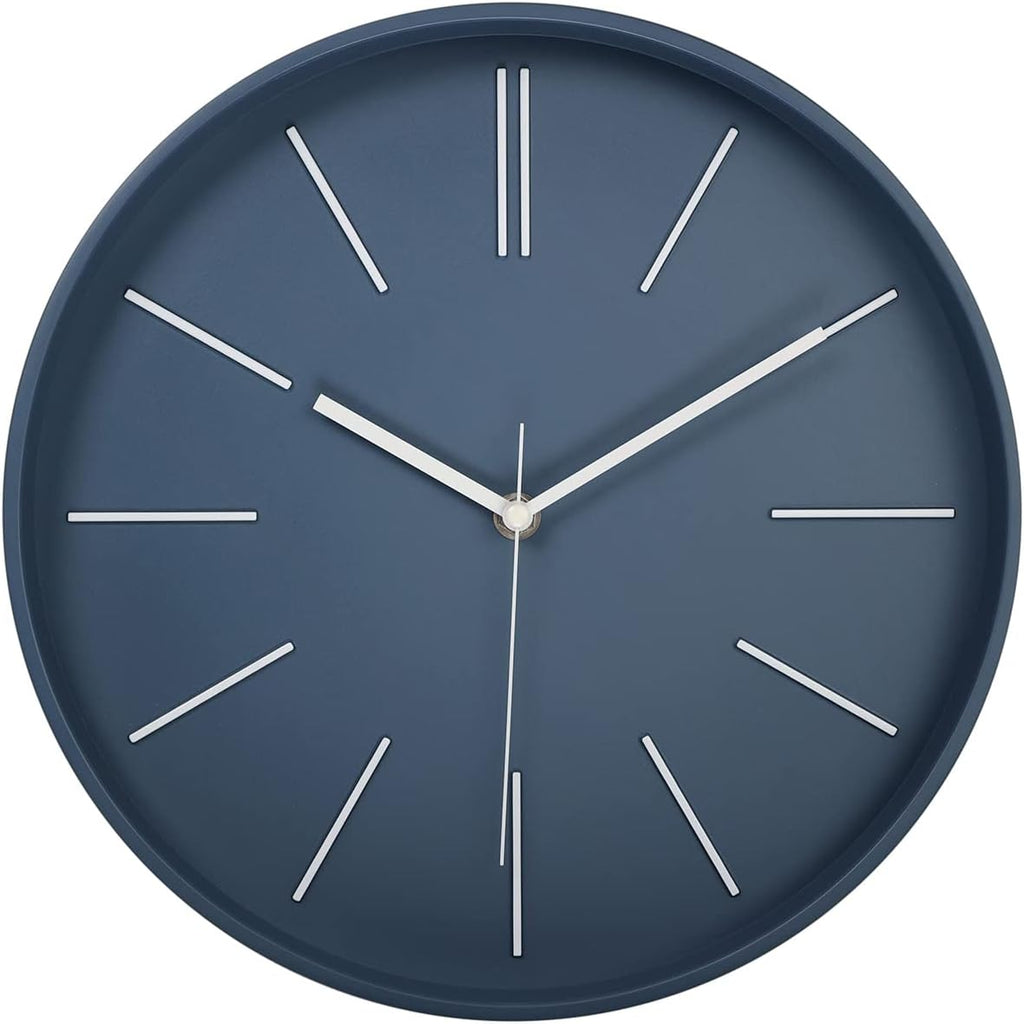 Battery Operated Modern Black Wall Clock — 12" — Navy Blue