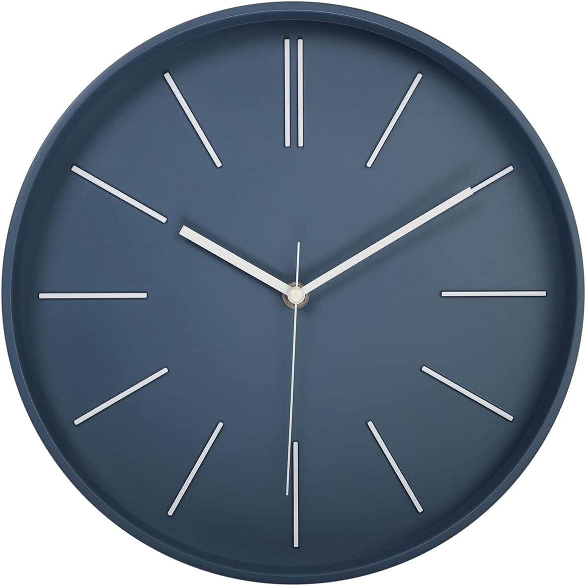 Battery Operated Modern Black Wall Clock — 12" — Navy Blue