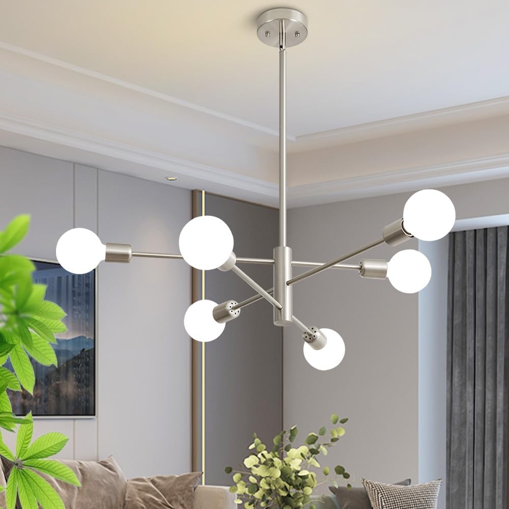 Farmhouse Black Chandelier — 6-Light — Brushed Nickel