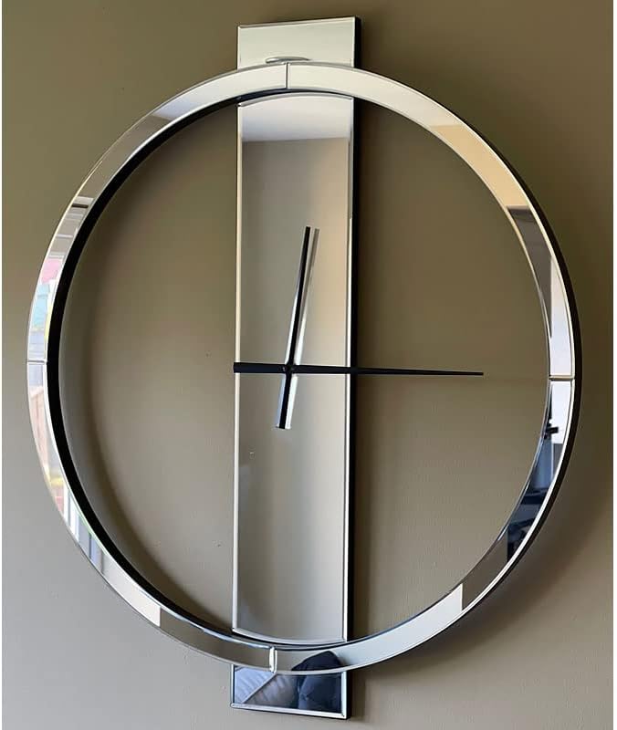 Round Modern Black Mirror — 23" — Silver