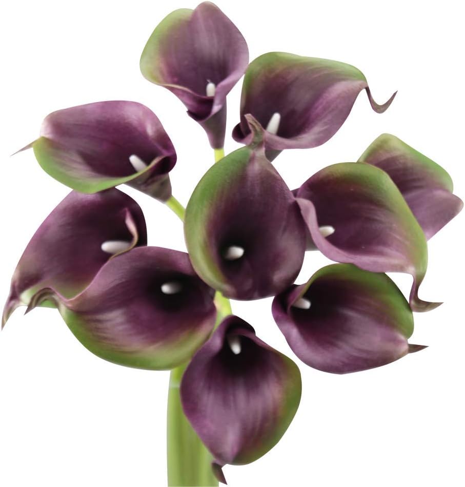 Beige Artificial Flowers — Plum Purple W/ Green Trim