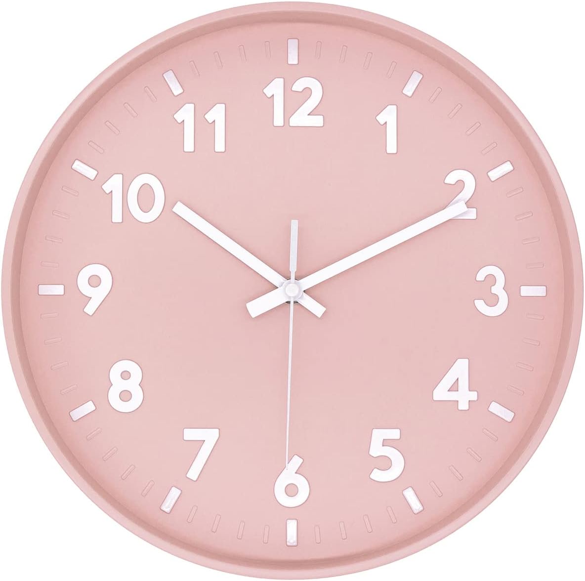Battery Operated Modern Black Wall Clock — 12" — 12 Inch Pink