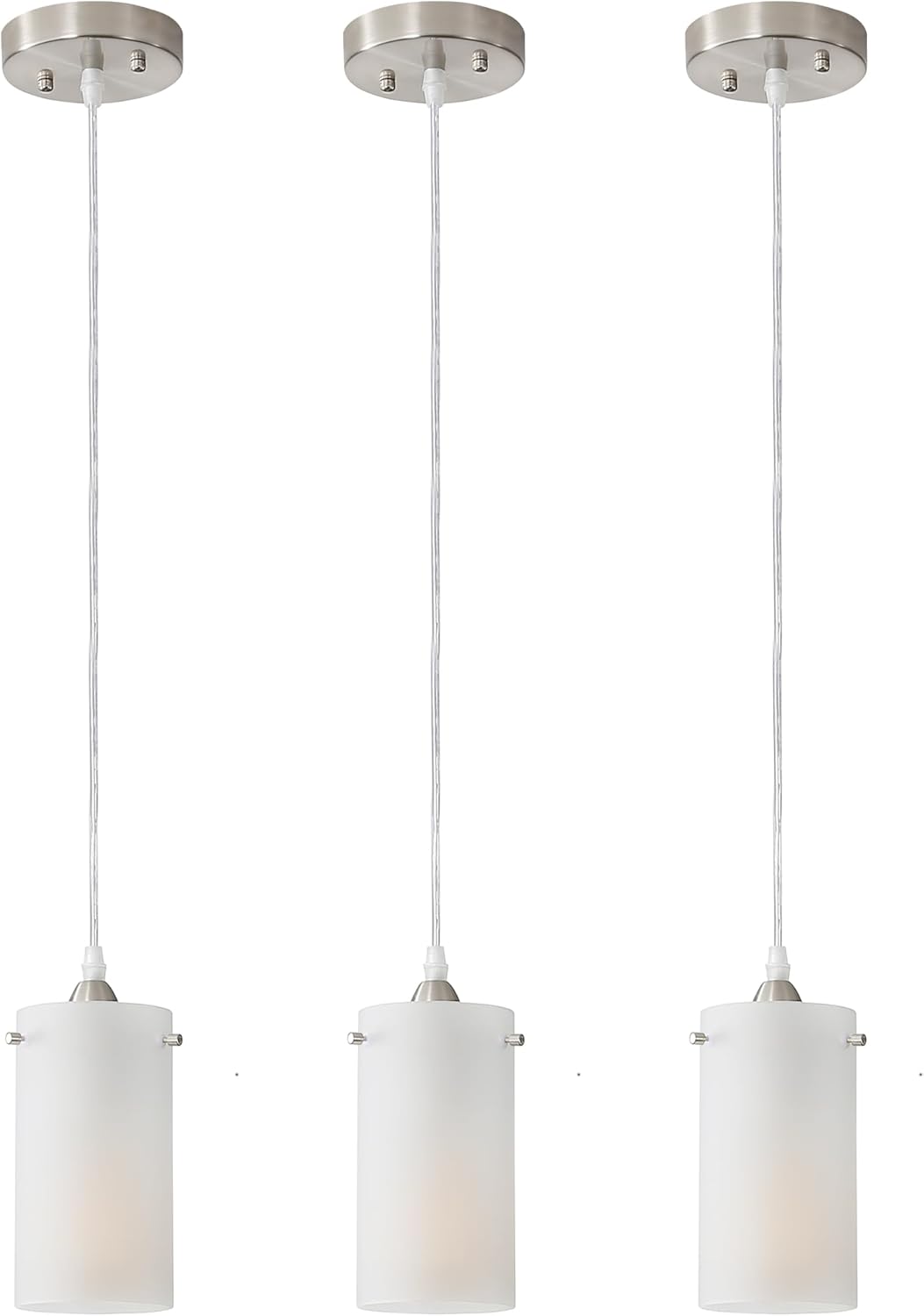Adjustable Modern Black Chandelier — 1-Light — New White Frosted Glass Shade