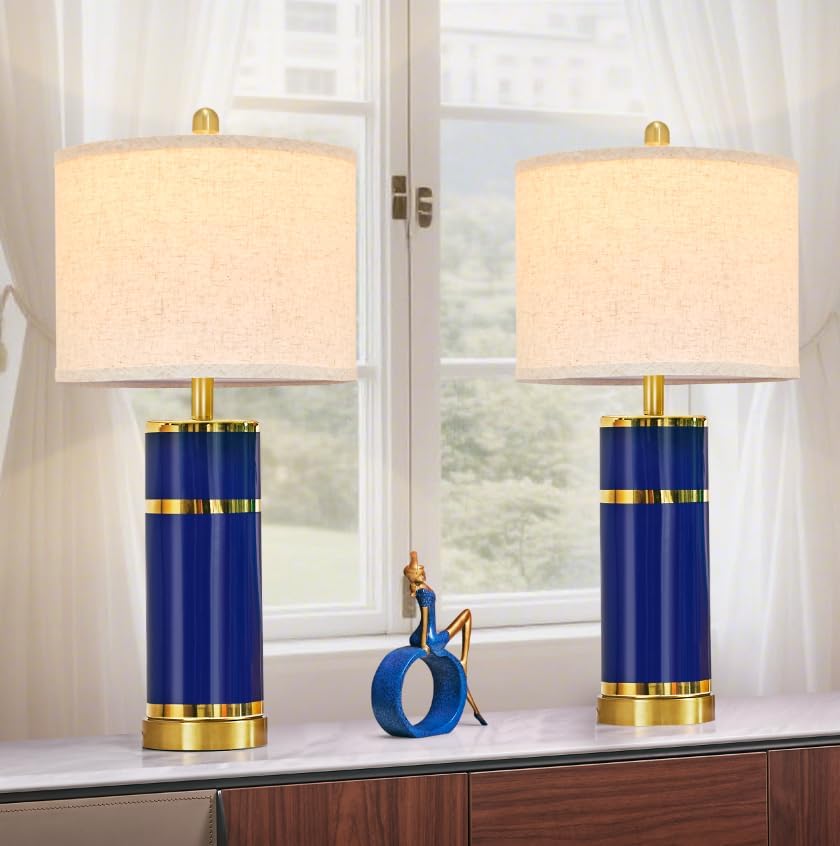 USB Luxe Blue Bedside Lamp — 28" — 28'' Navy Blue