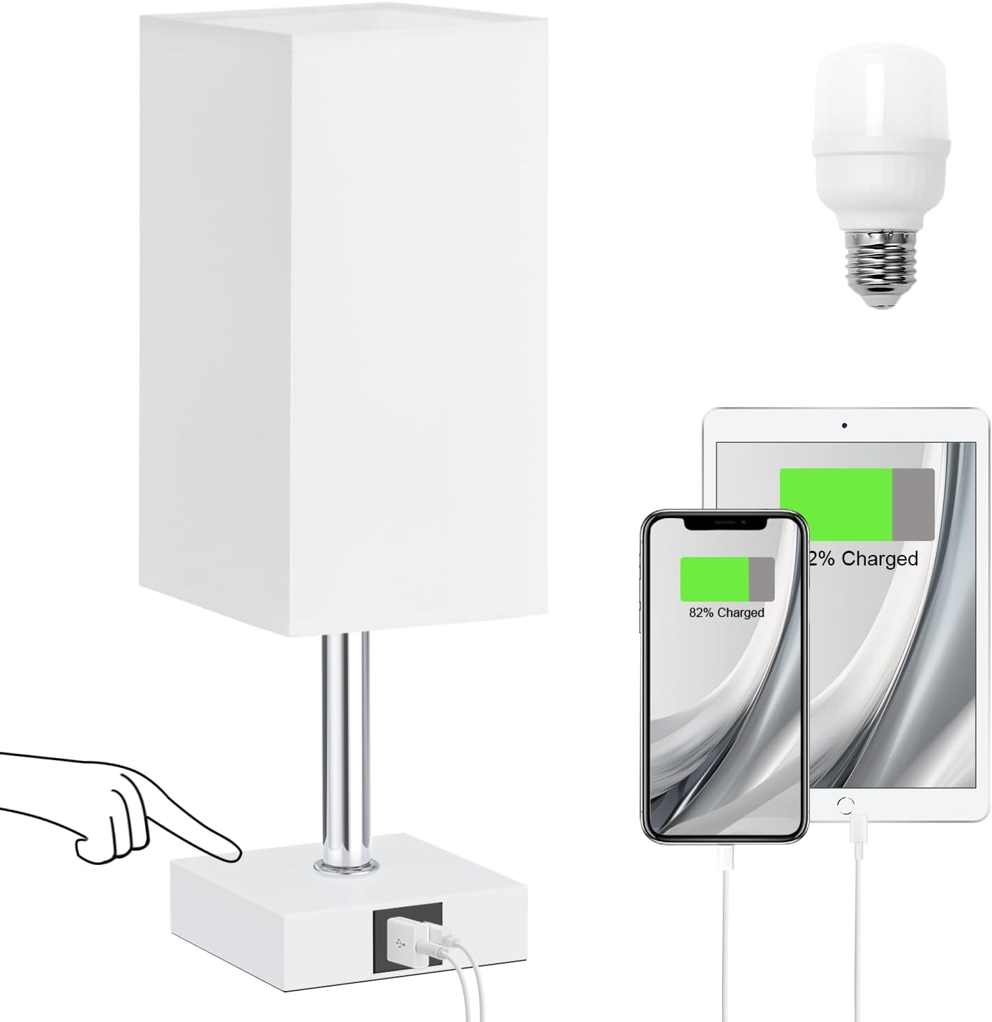 Touch Control Black Nightstand Lamp — White & White