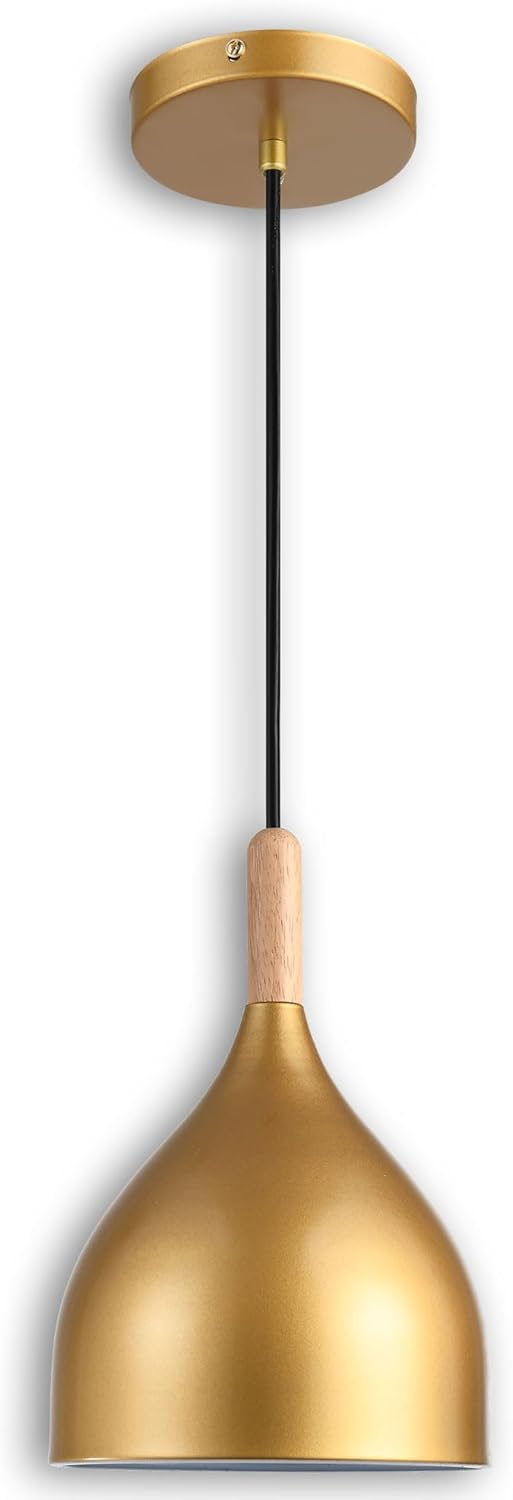 Adjustable Modern Beige Pendant Light — 6.6" — Golden Oak